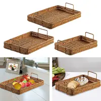 Rectangular Hand Woven Serving Tray Multipurpose Decoration Vegetables Holder Kitchen Organizer Crafts for Coffee Table Home 2