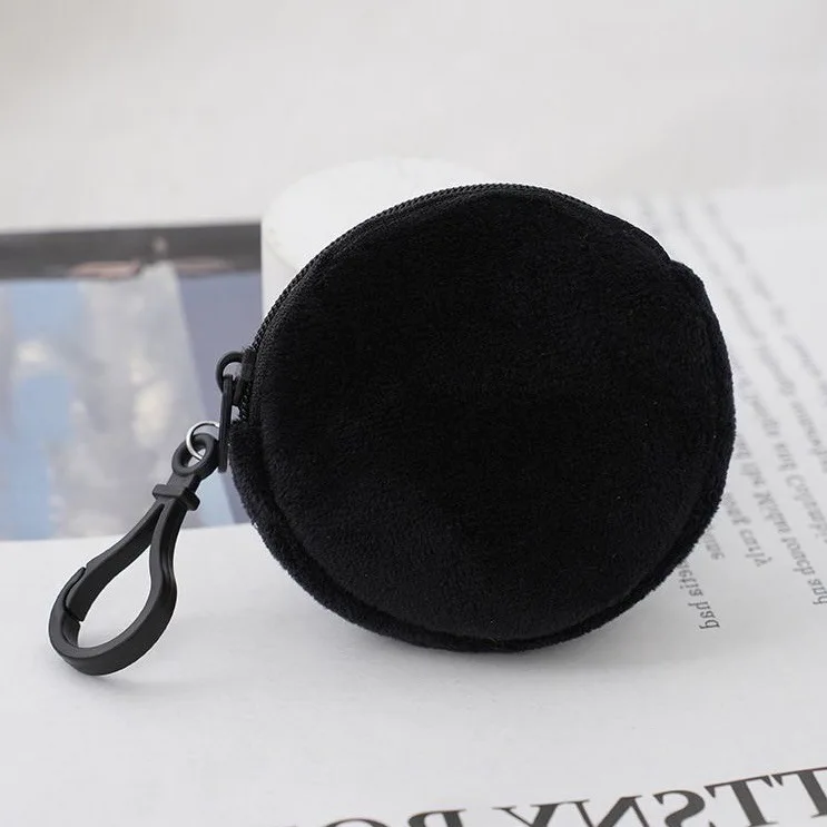 Fashionable Soft Plush Round Coin Purse with Carabiner Clip