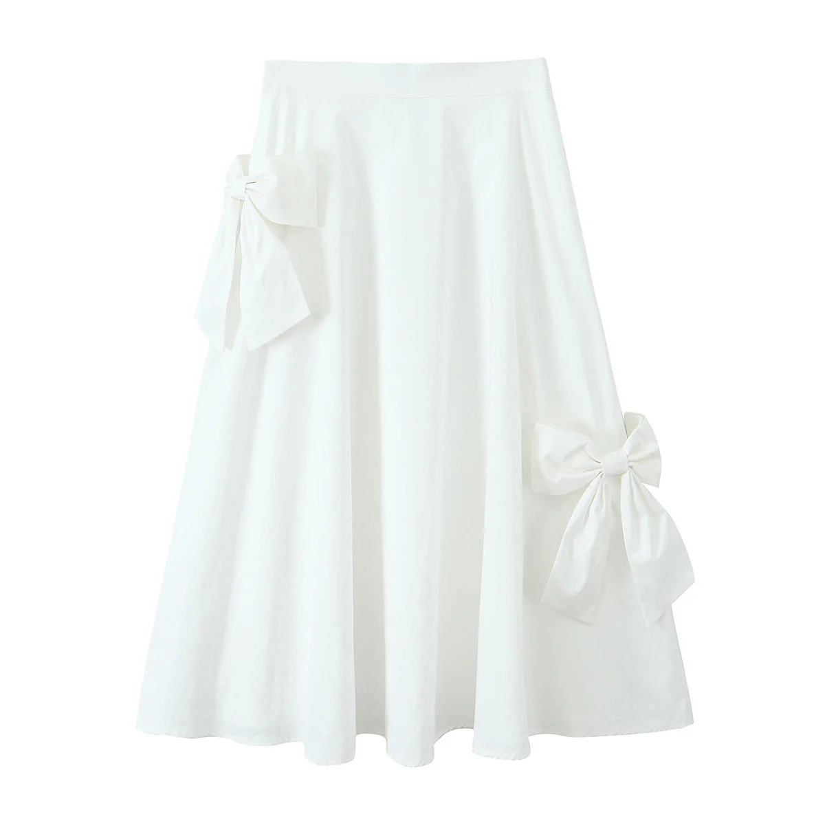 thumbnail image 1 of HH TRAF Falda larga elegante de media pantorrilla para mujer, nueva moda, versátil, con lazo decorado, cremallera, informal, para calle, 1 of 5