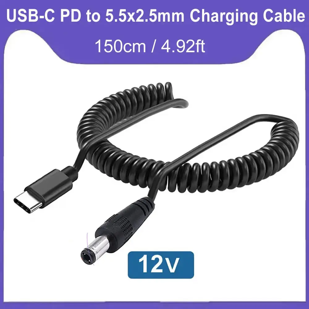 USB C to 5.5 x 2.5mm Power Cord, Type C Input to DC 12V Out Work with PD Charger and Power Bank. for Outdoor, Studio and Travel