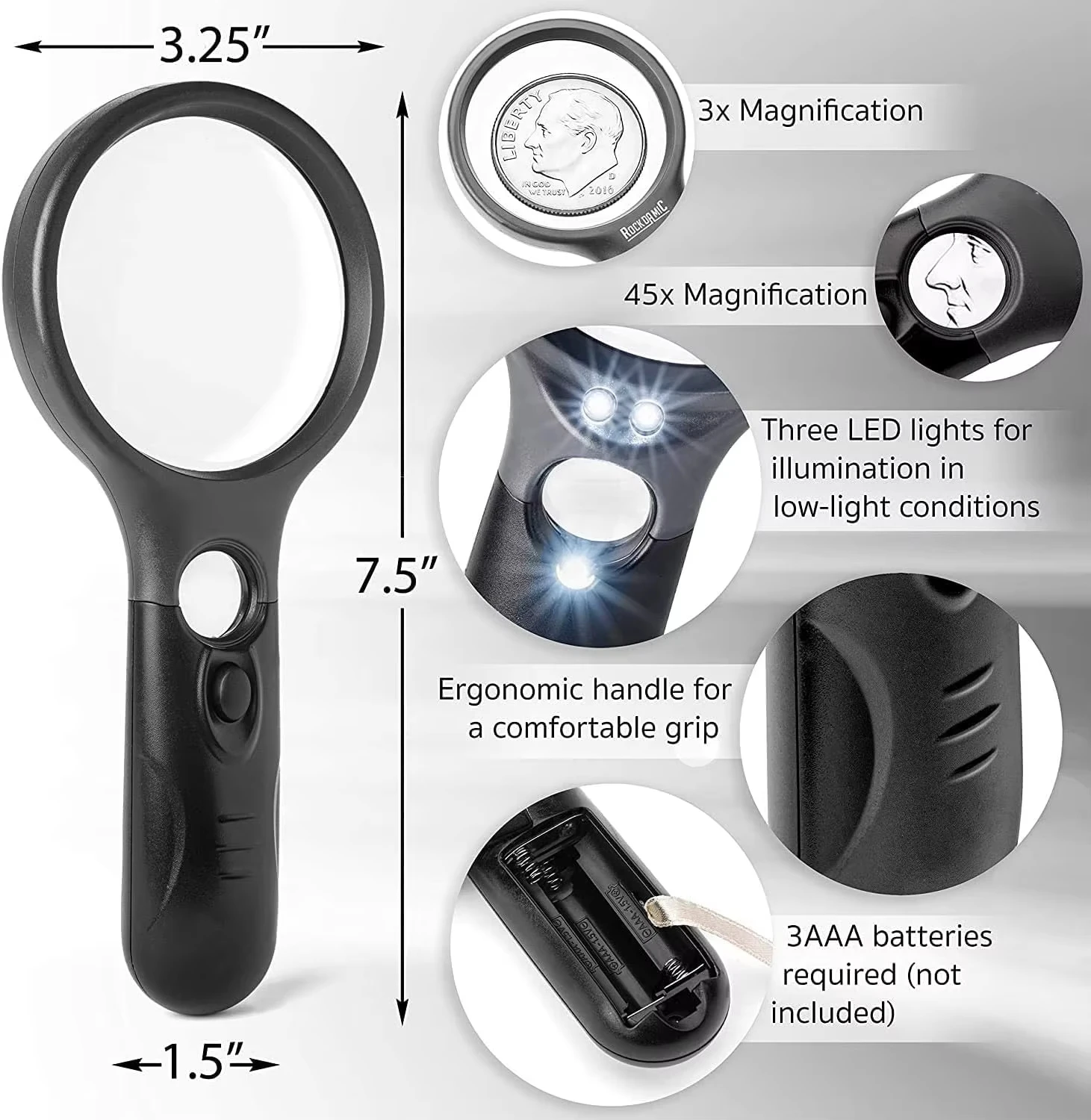 Jewelry magnifier jewelry magnifying glass magnifying glass reading magnifier 45X 3X Professional Magnifying Glass Jewelry Loupe With LED Light Handheld Magnifier Lupa For Coins Stamps Kids Seniors Reading
