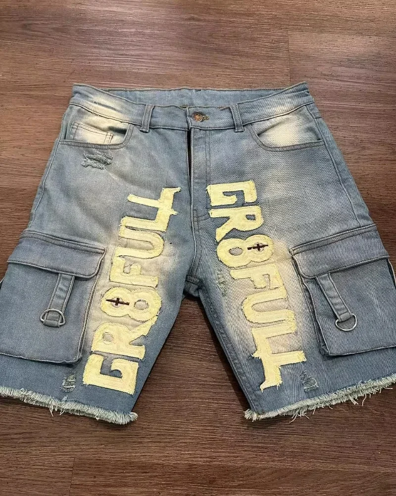 Street Y2K New Fashion Trend Multi Pocket Tooling Denim Shorts Men Harajuku Hip Hop Joker Loose Jeans Couple Casual Denim Shorts 3