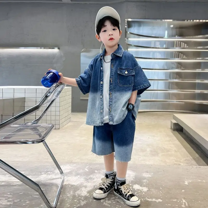 

2-12 Yrs Baby Boys Fashion Clothing Sets Spring Summer 2023 Children's Denim Korean Style Suit for Kids Two-piece Top+pant Set
