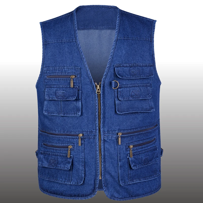 Veste sans manches en jean coton homme 16 poches casual outdoor plus taille 5XL
