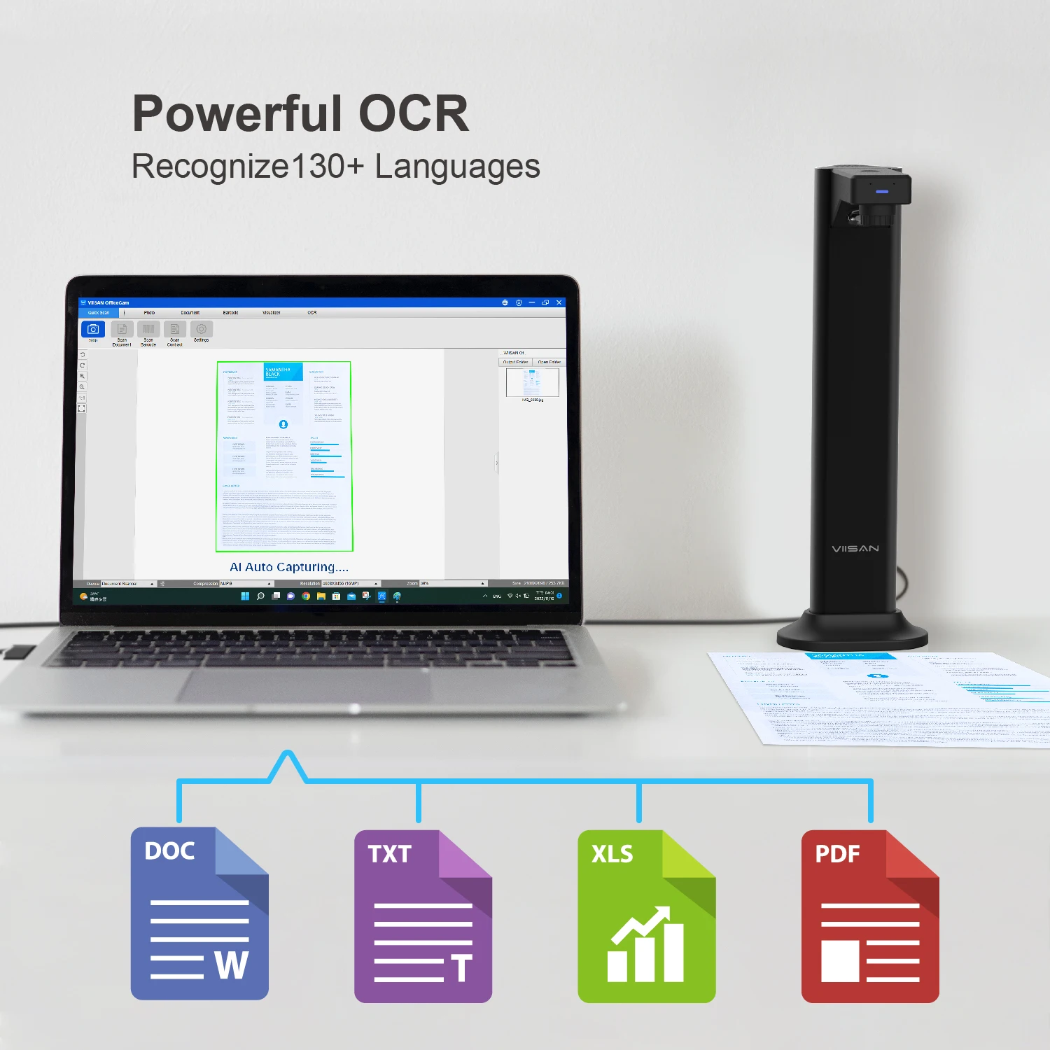 Document Scanner USB Book Scanner OCR Auto-Flatten Deskew 13MP Document Camera Desktop/Laptop Size A3-VIISAN DL8