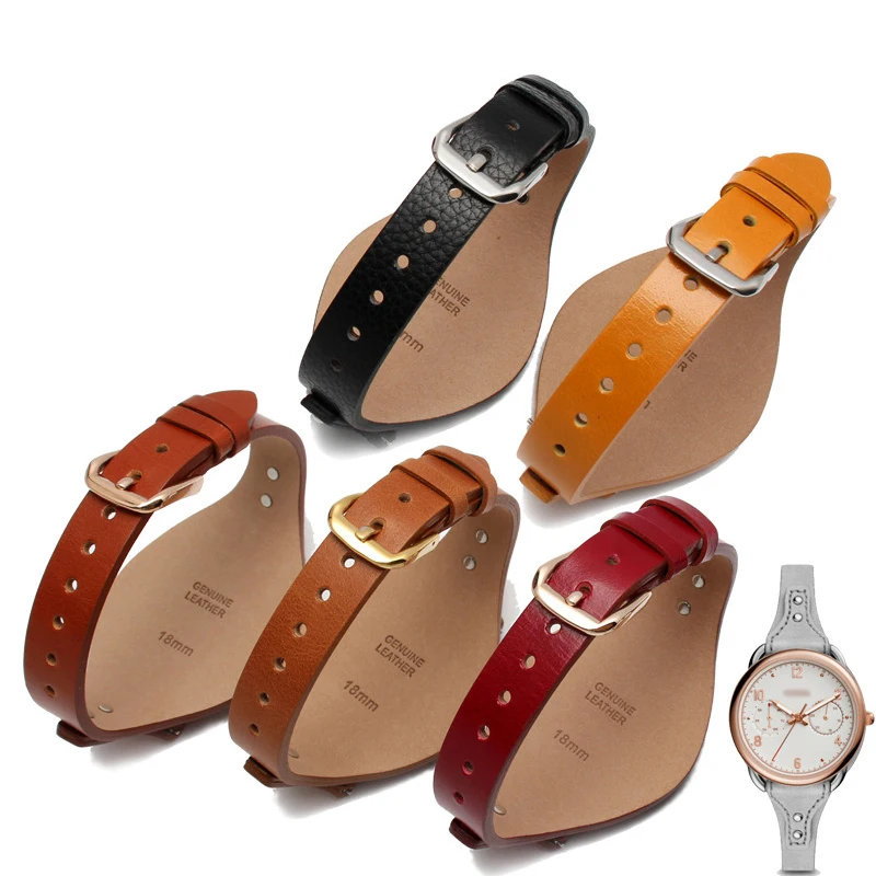 Watchband For Fossil Ultra Thin Genuine Leather Watch Strap ES4114 ES4113 ES3625 ES3616 Women's Tray Cowhide Bracelet 18mm