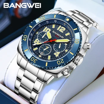 BANGWEI 2025 Luxury Watches Men Fashion Sports Quartz Wristwatches 30M Waterproof Luminous Chronograph Mens Watch Reloj Hombre
