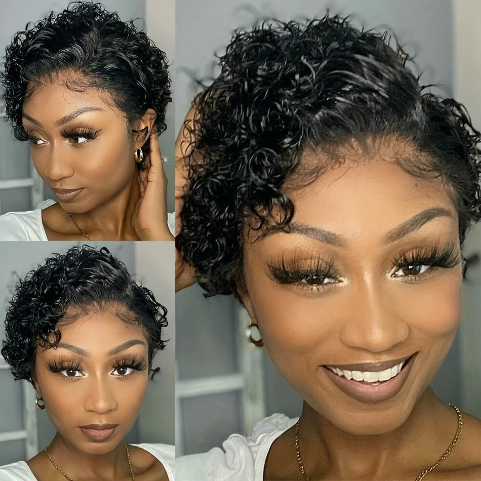 Pixie Cut Wig Water Wave Human Hair Lace Frontal for Women human hair lace frontal