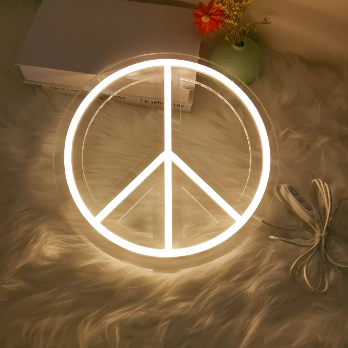 LED Peace Neon Sign Reflects People's Best Wishes Better Together Peace 12 inches USB Powered Peace Symbol Light 4
