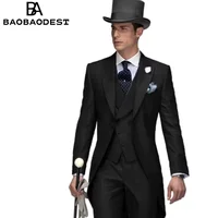 Custom Men's Formal 3-Piece Tailcoat Suit - Peak Lapel Tuxedo Blazer, Waistcoat & Pants for Wedding, Groom, Black Tie Events