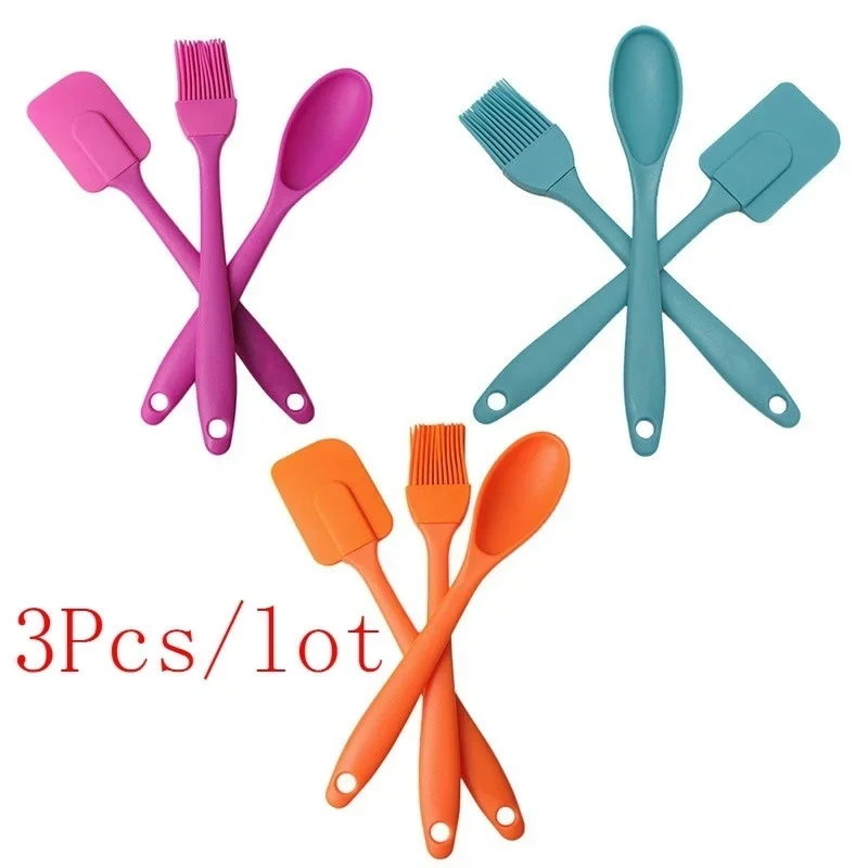 

3pcs Kitchen Silicone Cream Butter Cake Spatula Mixing Batter Scraper Brush Butter Mixer Cake Brushes Baking Kitchen Tools