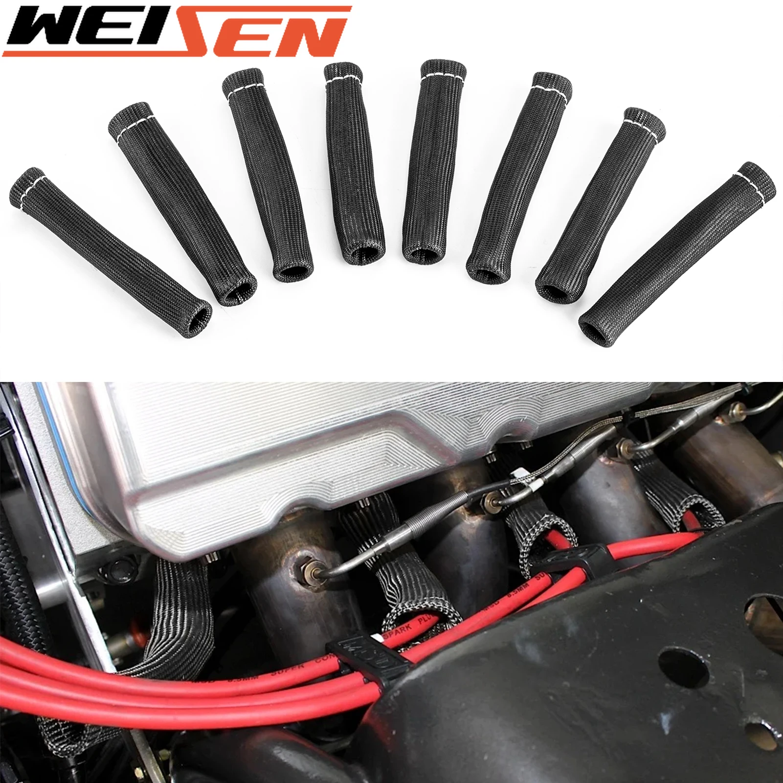 

8X 2500° Spark Plug Wire Boots Protectors Sleeve Heat Shield Cover For SBC BBC