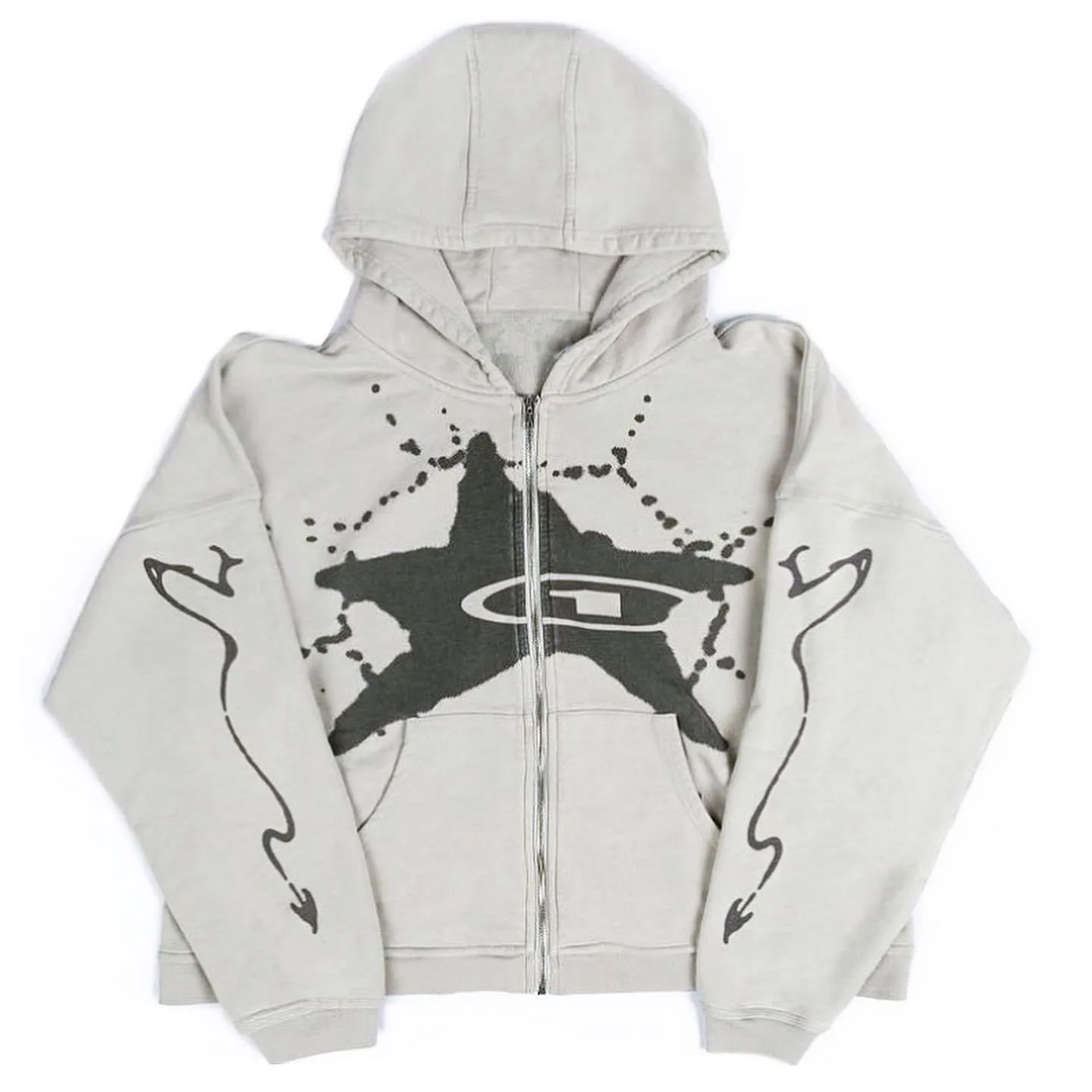 

American Retro Star Print Zipper Hoodie for Men Y2K Hip Hop Loose Harajuku Sweatshirt Streetwear Gothic Grunge Loose Clothes