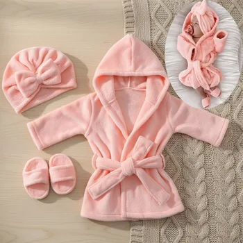 Set Accappatoio per Neonati, Accessori per Fotografia, Grazioso Costume da Bagno con Fascia per Capelli e Pantofole, Outfit per Spa Infantile, Accessori per Servizi Fotografici