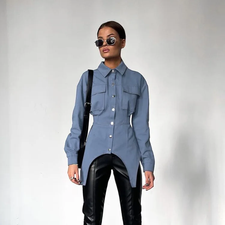 

2024 Autumn New Product Women's Design Feel Irregular Flip Collar Long Sleeved Outerwear Fashion Shirt