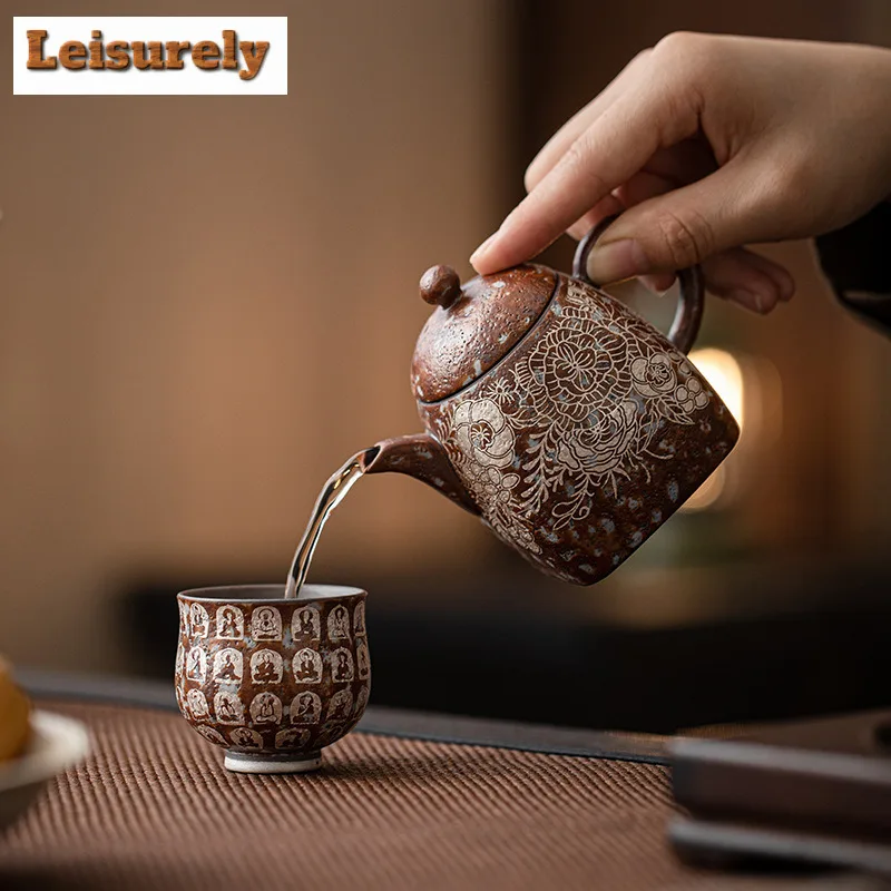180ML Gilded Silver Blooming Flowers Old Rock Mud Teapot Zen Tea Infuser Pot Tea Soaking Kettle With Strainer Tea Set Ornaments