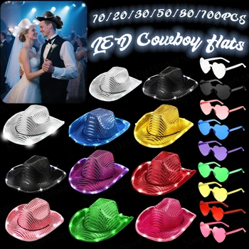 10-100 pezzi cappelli da cowboy a LED sfusi per la festa nuziale illuminano cappelli da cowboy addio al nubilato cappelli da cowgirl cappello da cowboy da discoteca bomboniere 1