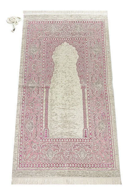 

Mihrab Chenille Lux Prayer Rug Pink Muslim Islam Sheet Prayer Mat Holy Quraan Islamic Mats