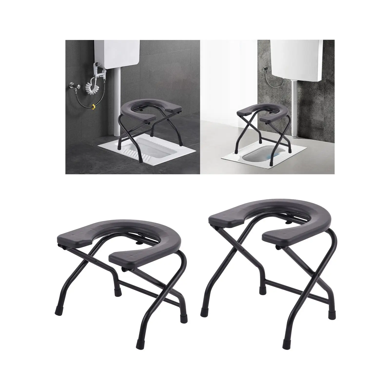 Folding Toilet Seat for Seniors - Squat Design with Stainless Steel Frame for Bathroom Use 5