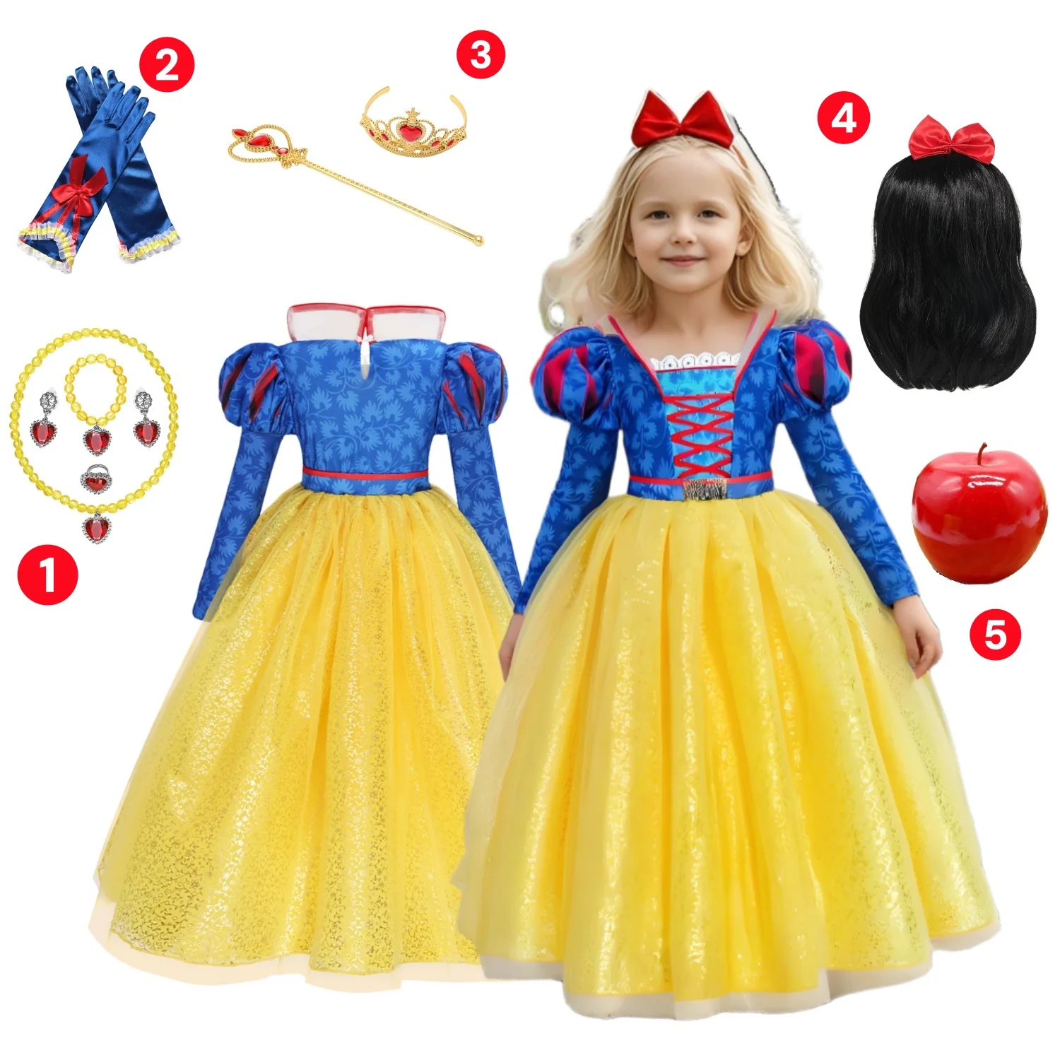 Deluxe Princess Snow White Gown 2025 Girls Fairy Kids Cosplay