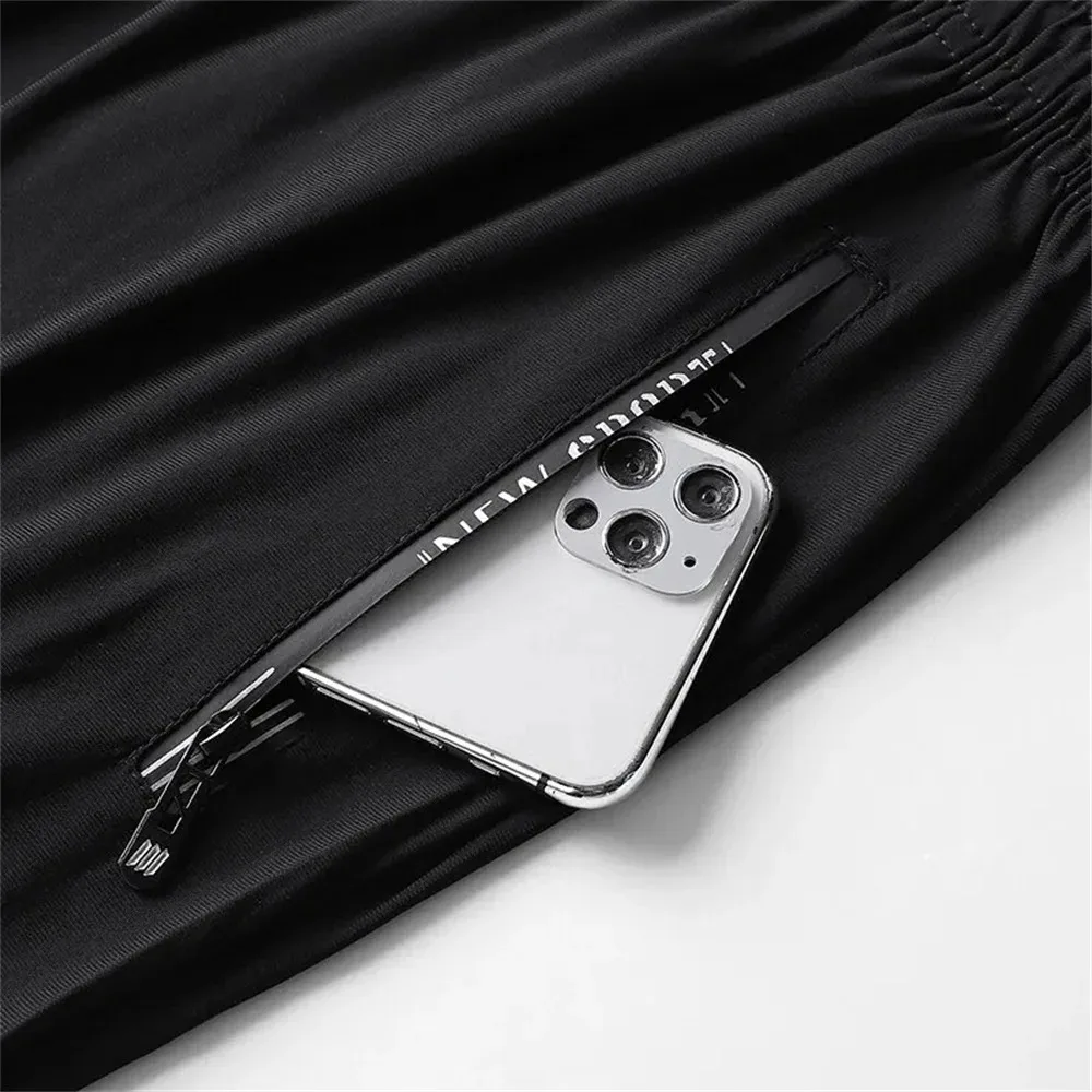 남성용 아이스 실크 캐주얼 팬츠, 초박형, 상쾌하고 빠른 건조, 스포츠 신축성 허리 스트레이트 레그 트레이닝 팬츠, 여름