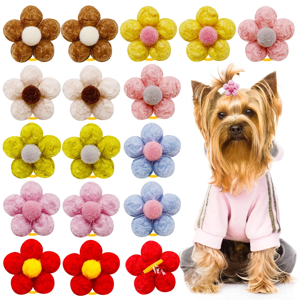 10/20PCS Cotton Dogs Bows Dog Hair Bow Flower Shape Colorful Decorate