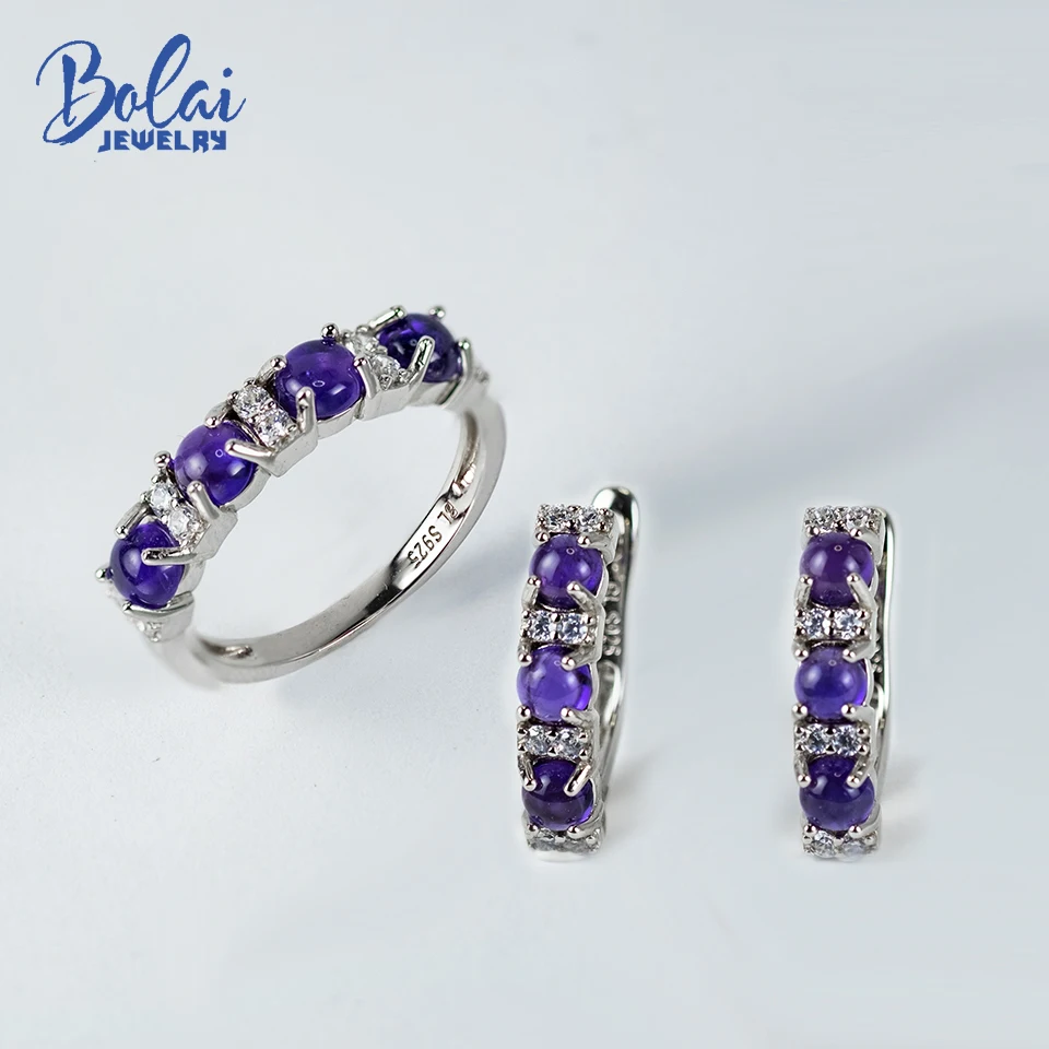 

Bolai 925 Sterling Silver Natural Amethyt Jewelry Sets Kits Earrings Ring 4.0mm Gemstone for Woman Wife Party Best Gift 2022 New