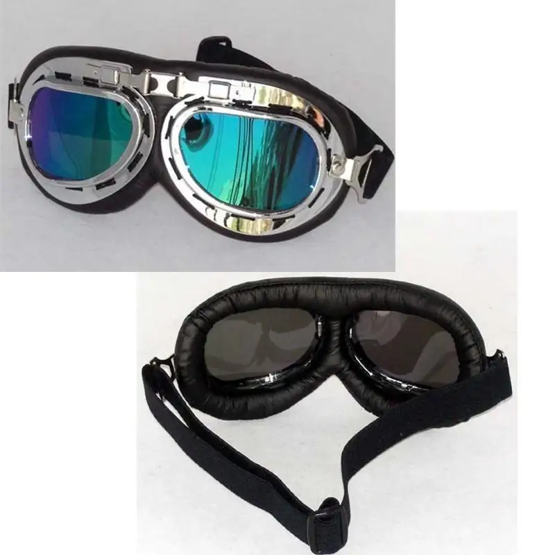 Gray Lens Motorcycle Retro Vintage Aviator Pilot Bike Riding Goggles Glasses 