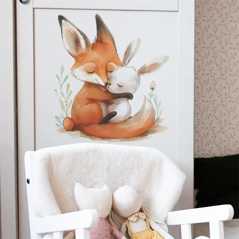 Wall Stickers Cartoon Fox Rabbit for Children Kids Room Background Home Decoration Mural Living Room Bedroom Wallpaper
