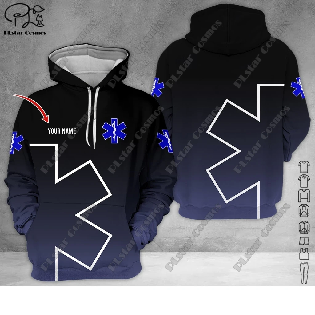Custom Name EMS Emergency Medical Service Uniform 3D Printing Hoodie Street Women Men Pullover/Sweatshirt/Zip Hoodie A12