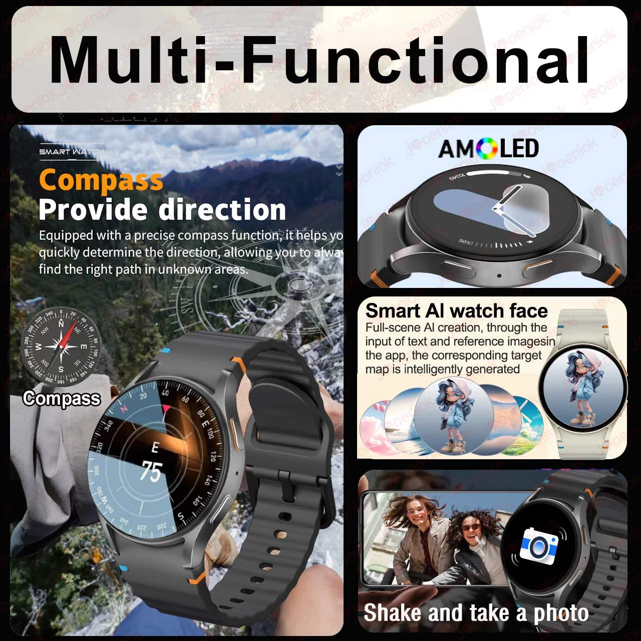 Smart Watch for Galaxy Watch 7 Men Women AMOLED HD Screen Compass Heart Rate Fitness Sport Waterproof Bluetooth Call smart watch