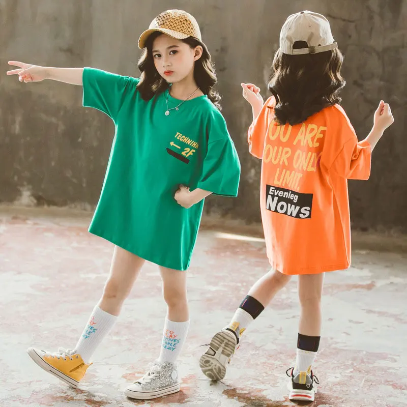 

Girls Long T-shirt Children Short Sleeve Tees Summer Baby Loose Casual Tops Kids Cartoon Shirt 4 6 8 10 12