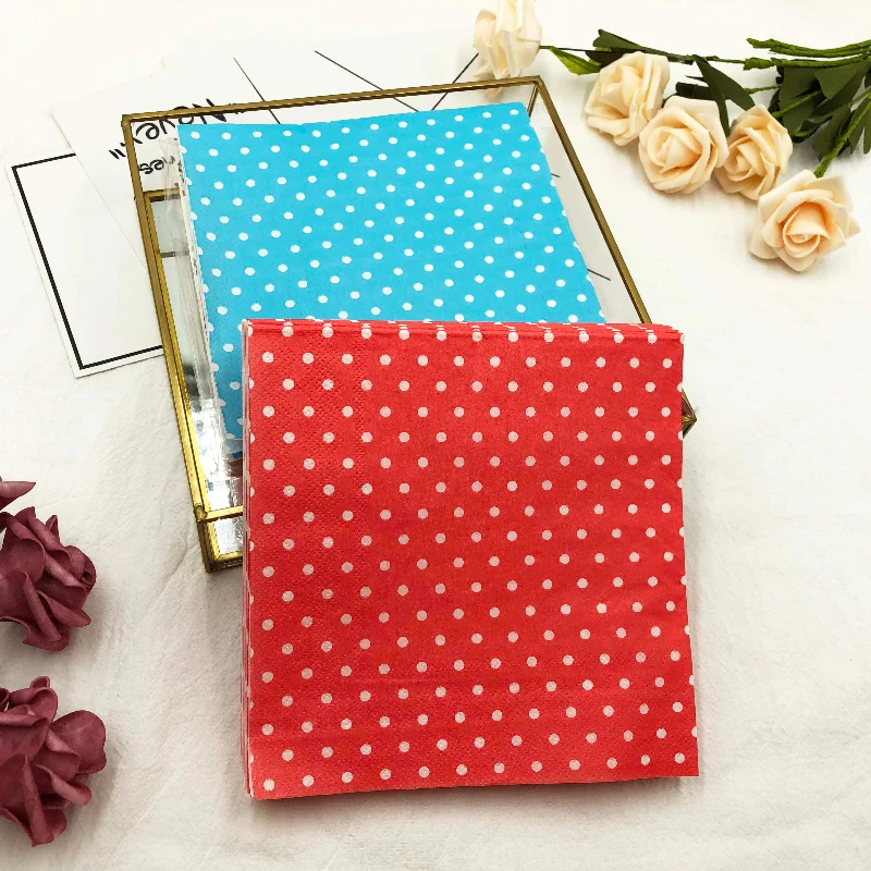 10/20pcs/Pac 33*33cm 2-Ply Colourful Printed Napkins New Two Colour Polka Dot Folded Napkins All Party Placemats