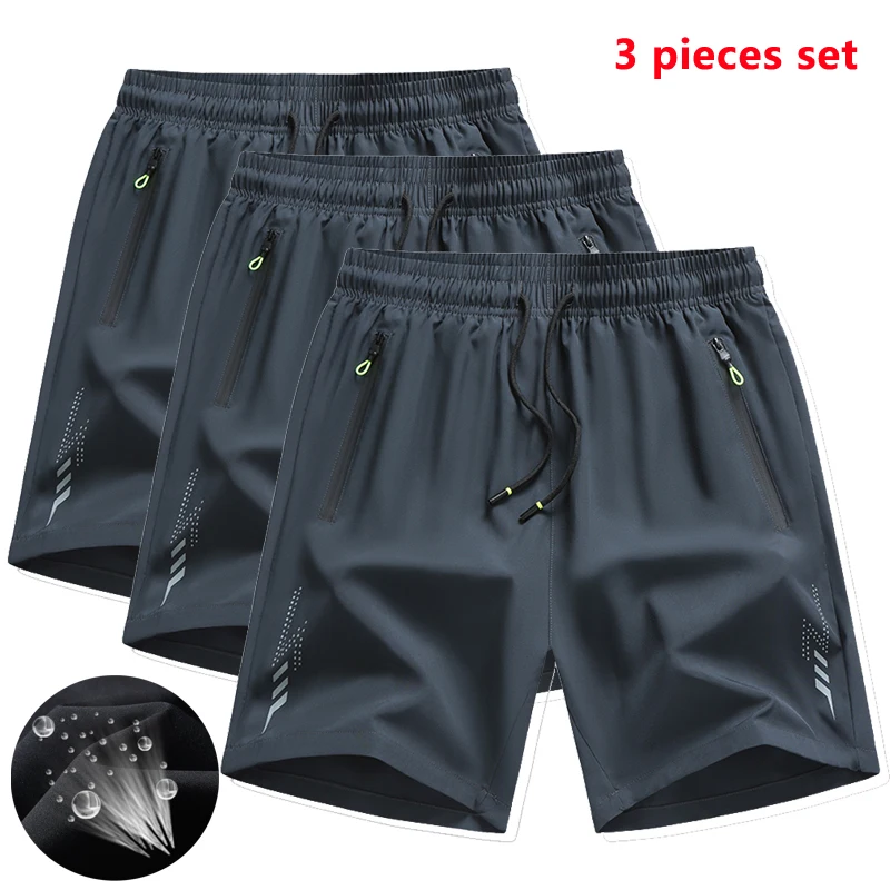 3 Pieces Running Shorts Men Gym Sports Quick Dry Workout Training Fitness...