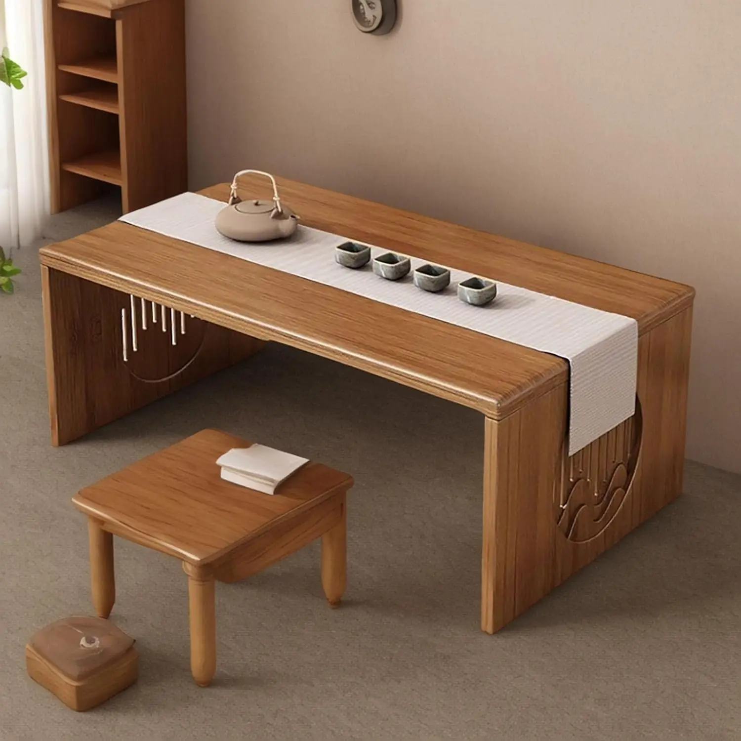Coffee Table Bamboo Japanese Floor Table No Assembly Japanese Coffee Table Low Tatami Table, Unique Portable Solid Wood Japanese 6