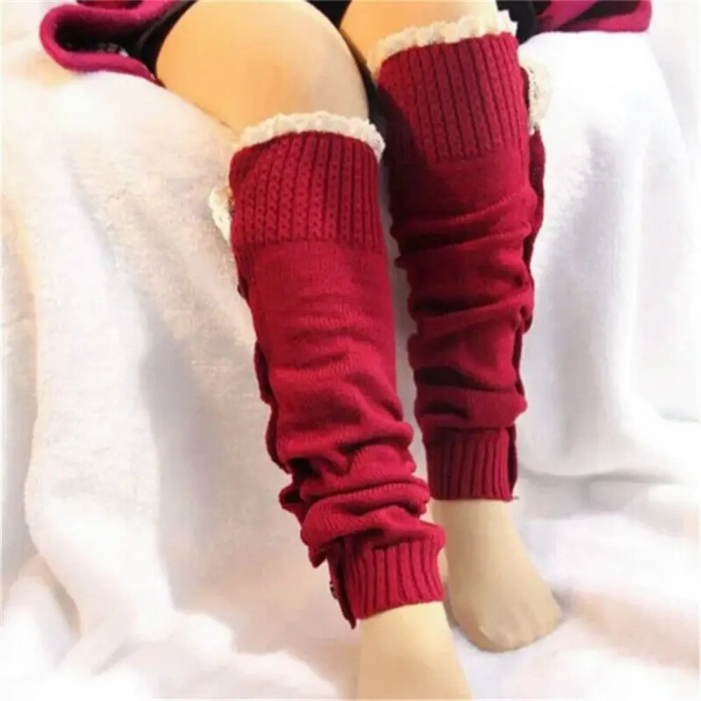 Quality Knitted Ankle Warmers Boot Winter Leg Warm Elastic Lace Knee High Long Foot Covers Soft Warmer Socks_voghion.com