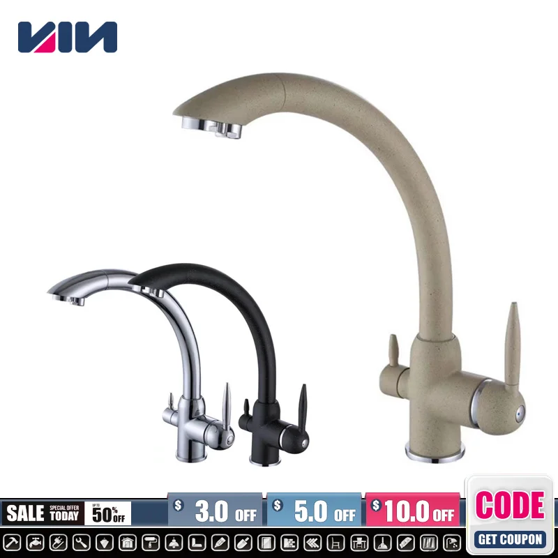 

Double Outlet Filter Kitchen Faucet Deck Mounted Mixer Tap With Water Purification Features Mixer Tap Crane 360 Rotation