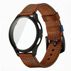 Vintage Leather Breathable Watch Strap with Glass Case & Screen Protective Cover - Galaxy 7 44mm (Brown)