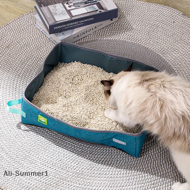 【E】Folding Cat Litter Box Portable Waterproof Oxford Cloth Cat Litter Box Cat Toilet Cleaning Basin Supplies Pet Toilet 5
