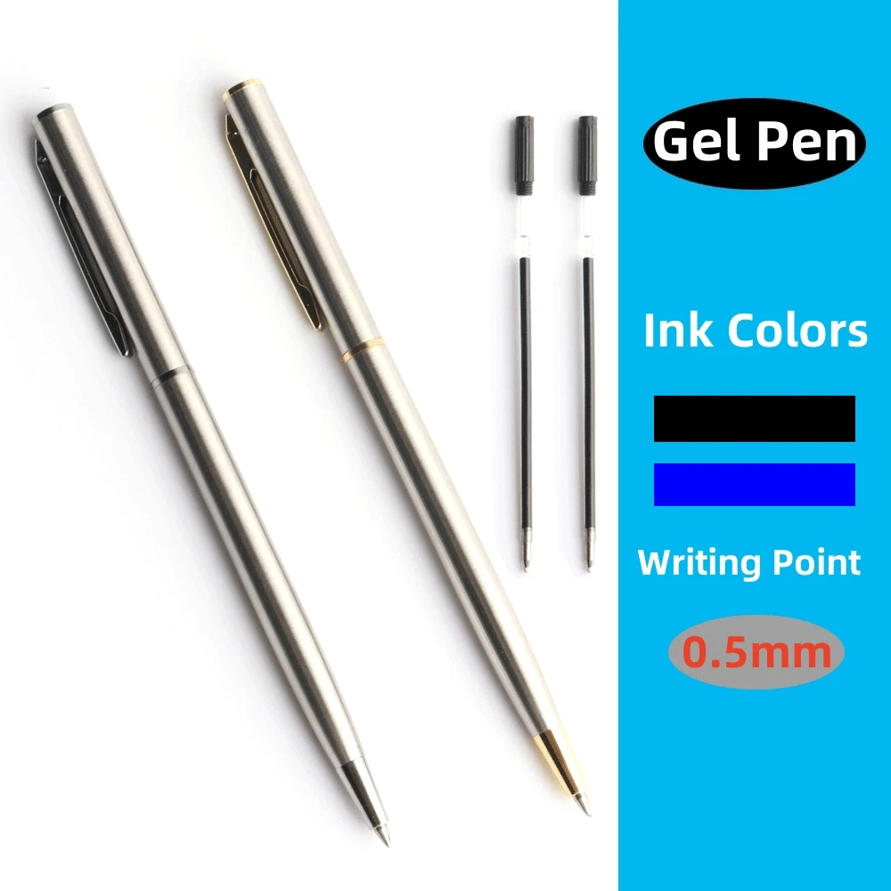 Metal Gel Pen Stainless Steel Material Rotate Gel Pens Ink Colors Black