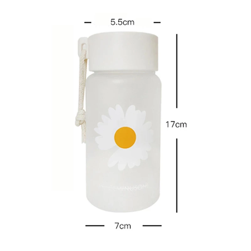 WOVTE Small Daisy Water Bottles, 500ml Plastic Transparent Frosted Water  Bottle, BP-A Free, Portable Reusable Leak-Proof Water Bottle With Rope for  School Travel 