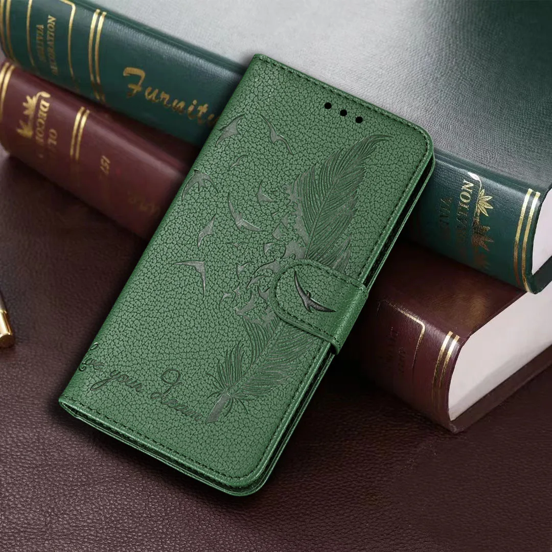 Feather Pattern Leather Wallet Book Case