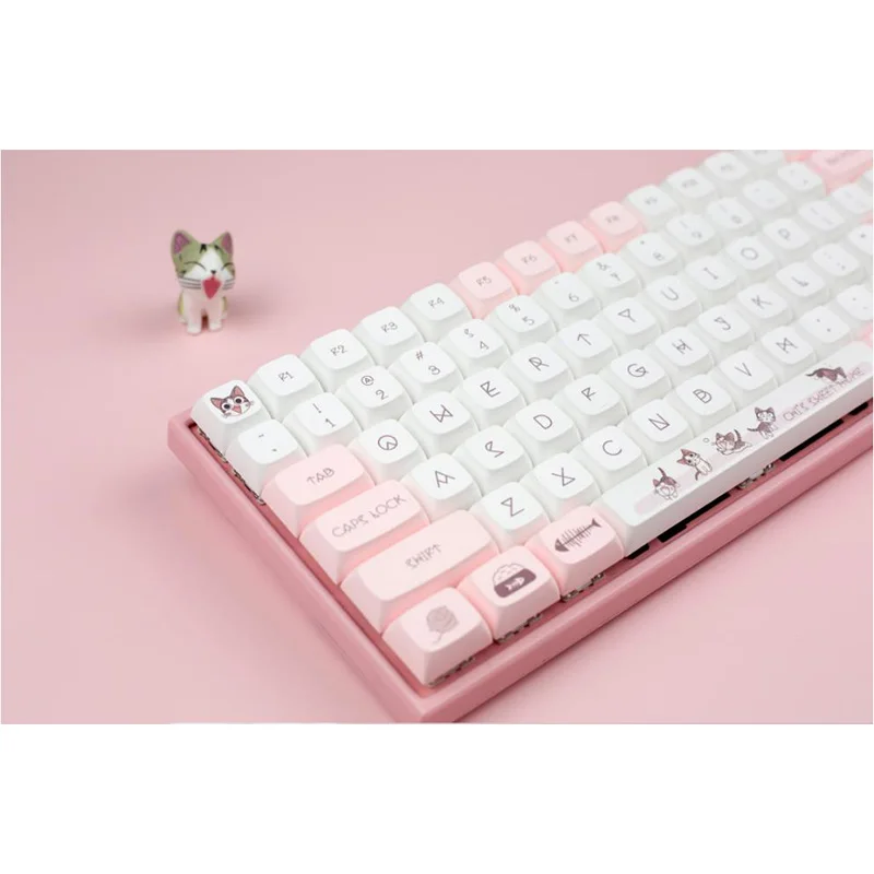 Tampa Chave Cute Meow Xda Keycaps Pbt Tintura Sub para mx Switch Teclado Mecânico Ajuste 64 68 87 96 104 108 Layout com Iso Keycap 136 - Imagem 5