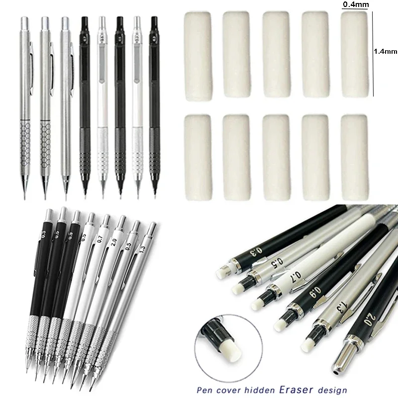 Pencil Eraser 10/20pcs Automatic Pencils Portable Replacement Tail Erasers School Supplies Exam Sketch Painting Mini Eraser Refill Accessories