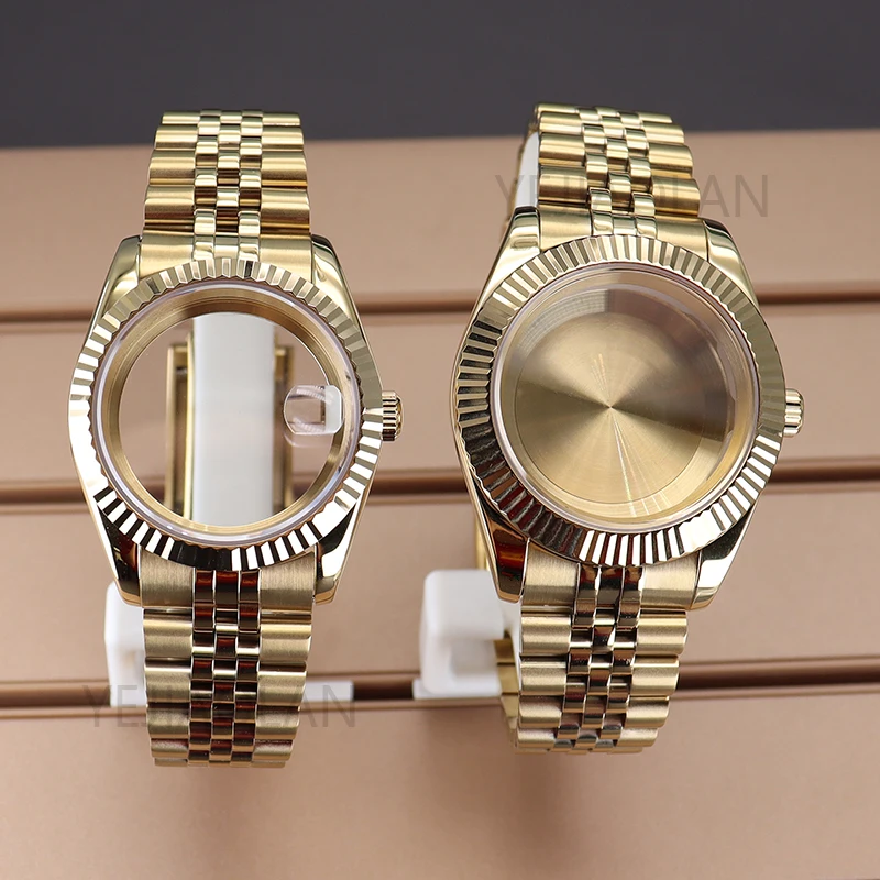 

36mm 40mm Gold Fluted Case Watch Strap Parts For oyster datejust Seiko nh34 nh35 Miyota 8215 Movement 28.5mm Dial Sapphire Glass