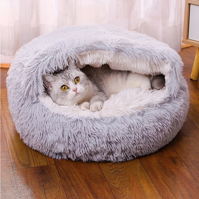 Matelas Rond en Peluche Douce pour Animaux de Compagnie, mir Chaud et Confortable, Sac de Couchage 2 en 1, Nid pour Petits Chiens et Chats 1