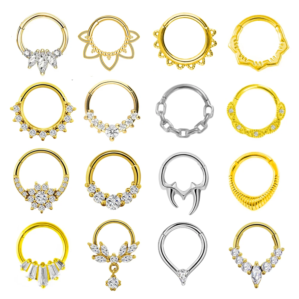 Piercing Jewelry Flowers Nose Ring Septum 316L Surgical Steel Zircon Clicker