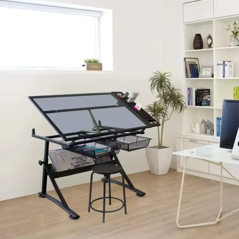

glass top drafting drawing table for student desk