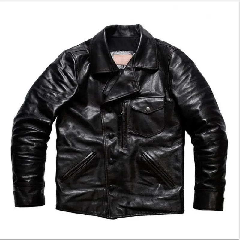 

Free natural shipping.Luxury men jacket.Vintage brown tea core horsehide coat.Classic rider leather clothes.Cool