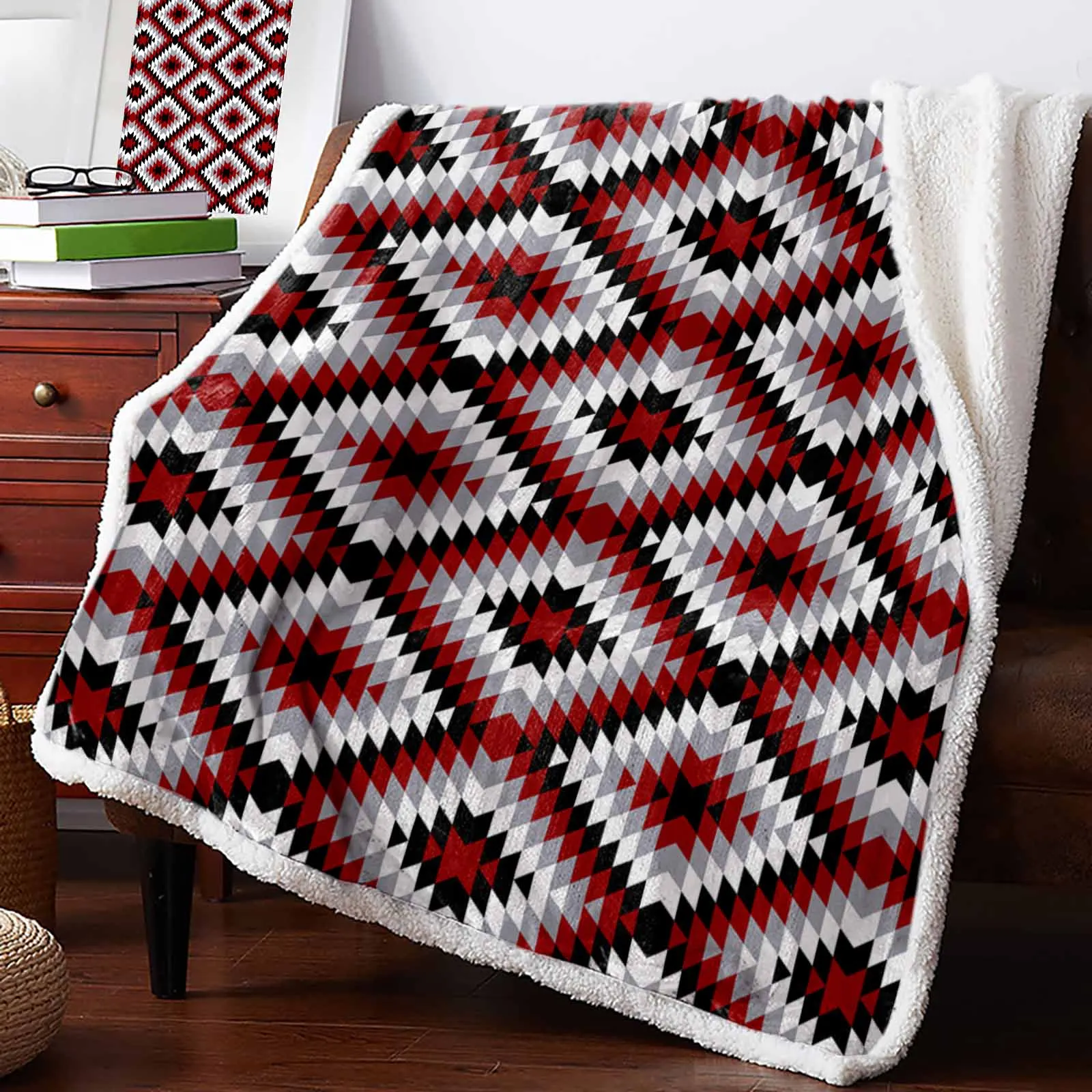 

Bohemian Aztec Red Texture Cashmere Blanket Warm Winter Soft Throw Blankets for Beds Sofa Wool Blanket Bedspread